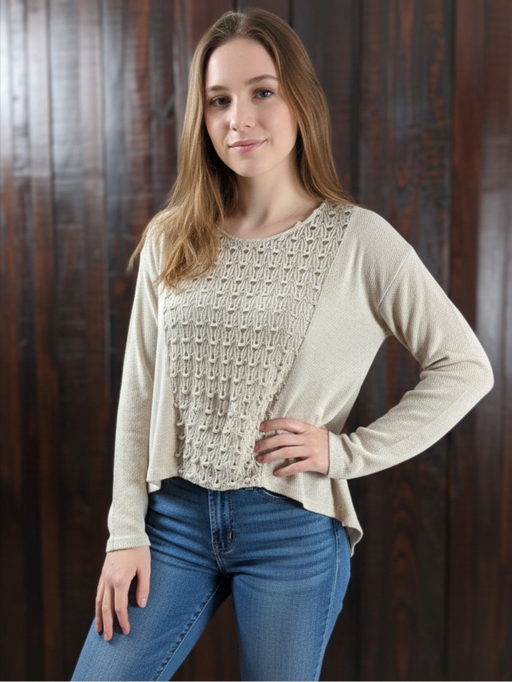 Staring at Stars Lace Textured Knit Sweater Top Small